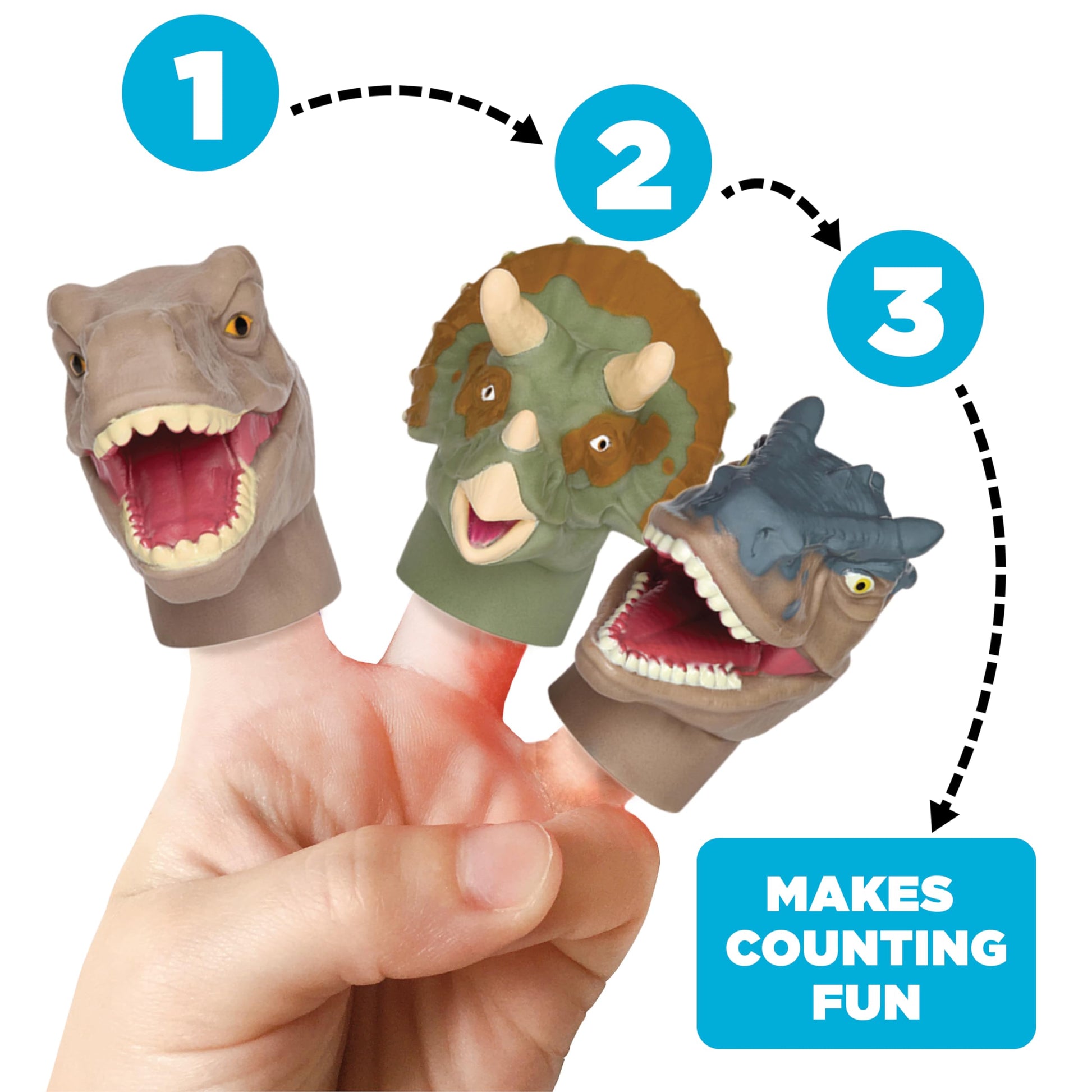 NBC Universal Jurassic World Bath Finger Puppets, 10 Pc - Party Favors, Educational, Bath Toys, Story Time, Beach Toys, Playtime, Stocking Stuffer
