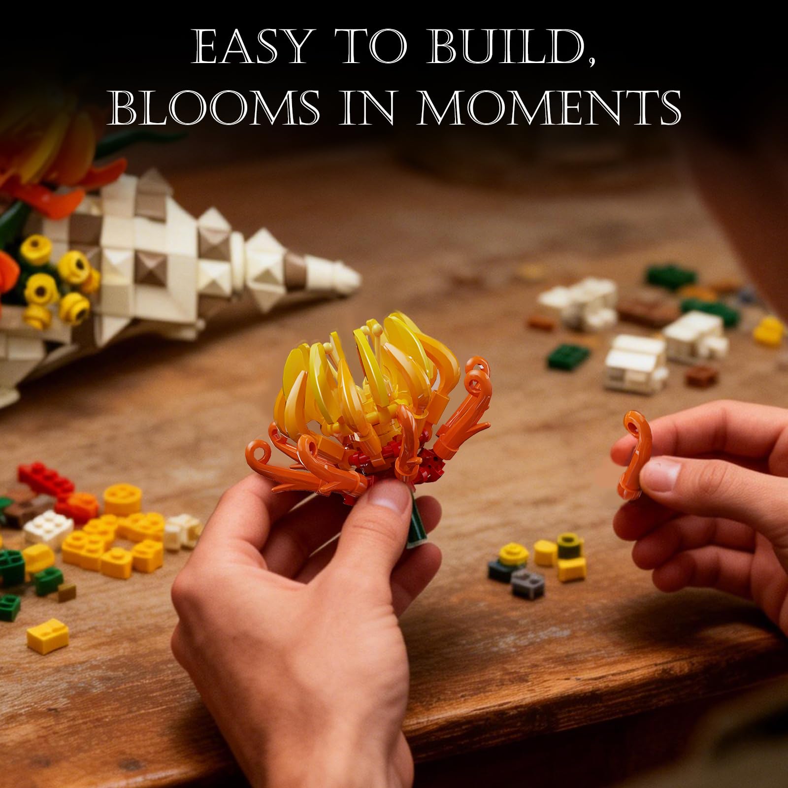 Vziimo Chrysanthemum Building Set, MOC Chrysanthemum Botanicals & Conch Model Kit for Home Office Decor, Artificial Flower Gift Toy for Adults Woman