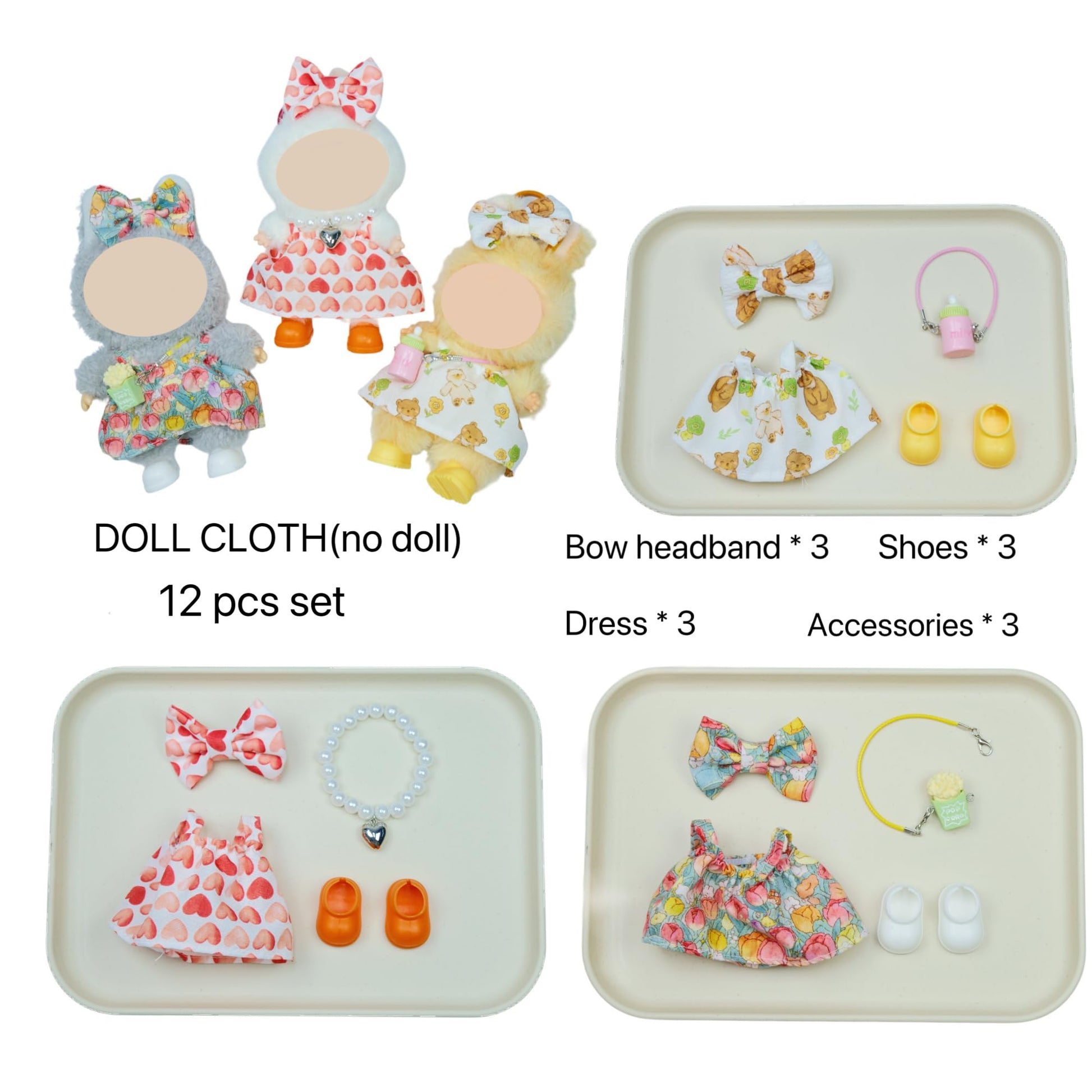 MOFABIA Clothes for 17cm Doll, 12 Pcs Set Doll's Outfits Luxury Clothes Bow Headset Shoes and Accessories, Stylish Adorable Dolls Dress Clothes(No