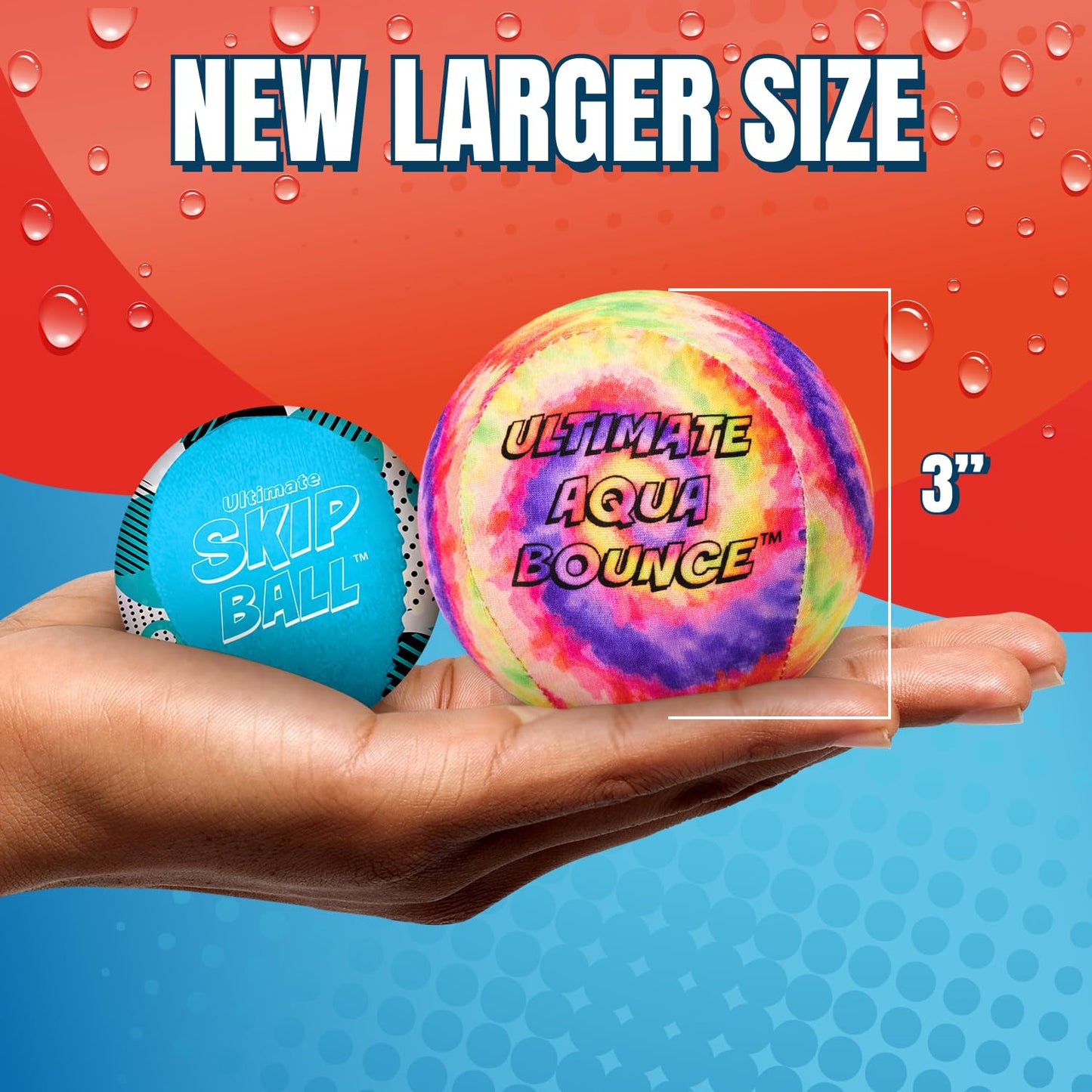 Activ Life Ultimate Skip Ball, Large 3" - 2 Water Skip Balls with 1 Skip Disc (Tie-Dye) - Water Bouncing Ball Set for Beach, Pool & Lake Games - Fun