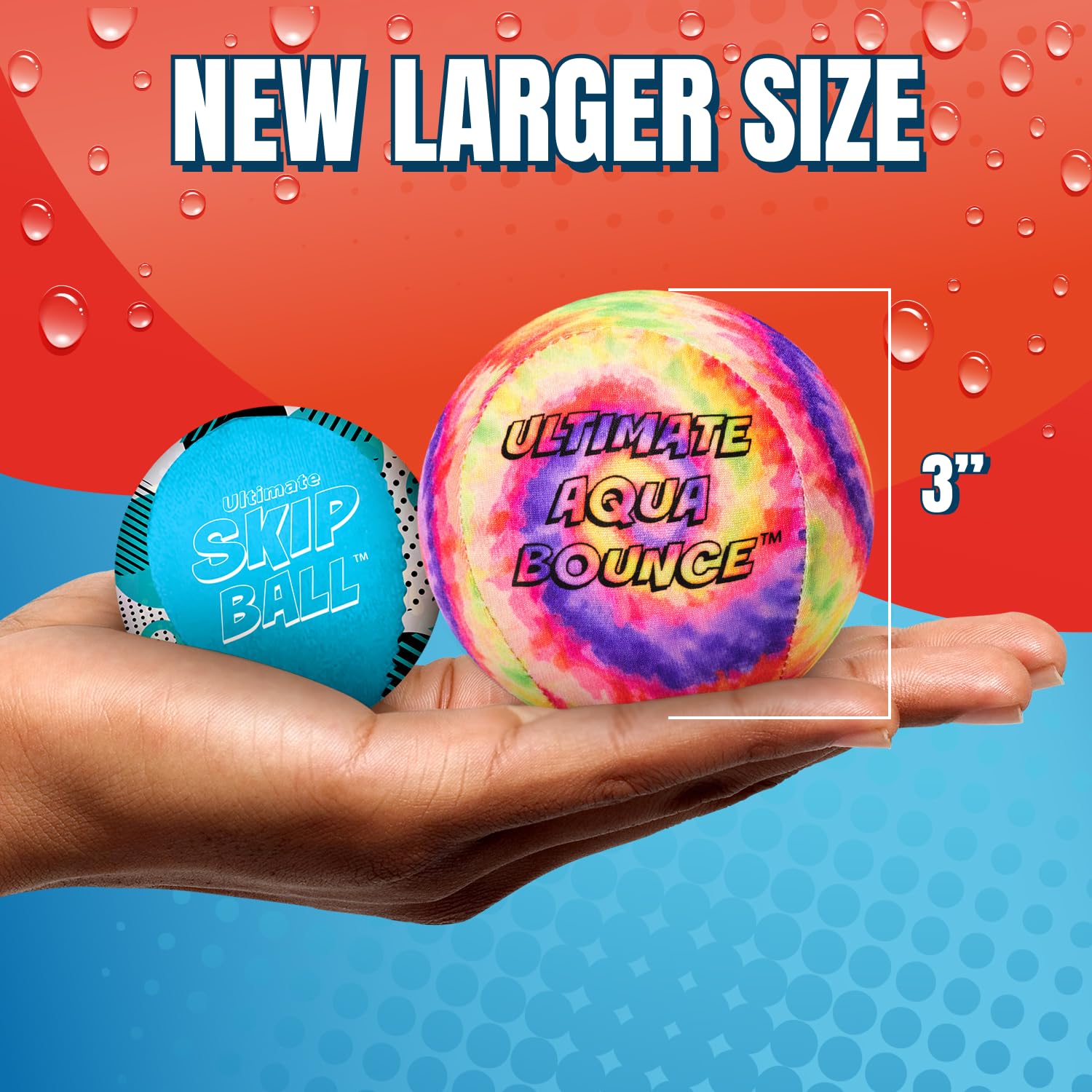 Activ Life Ultimate Skip Ball, Large 3" - 2 Water Skip Balls with 1 Skip Disc (Tie-Dye) - Water Bouncing Ball Set for Beach, Pool & Lake Games - Fun