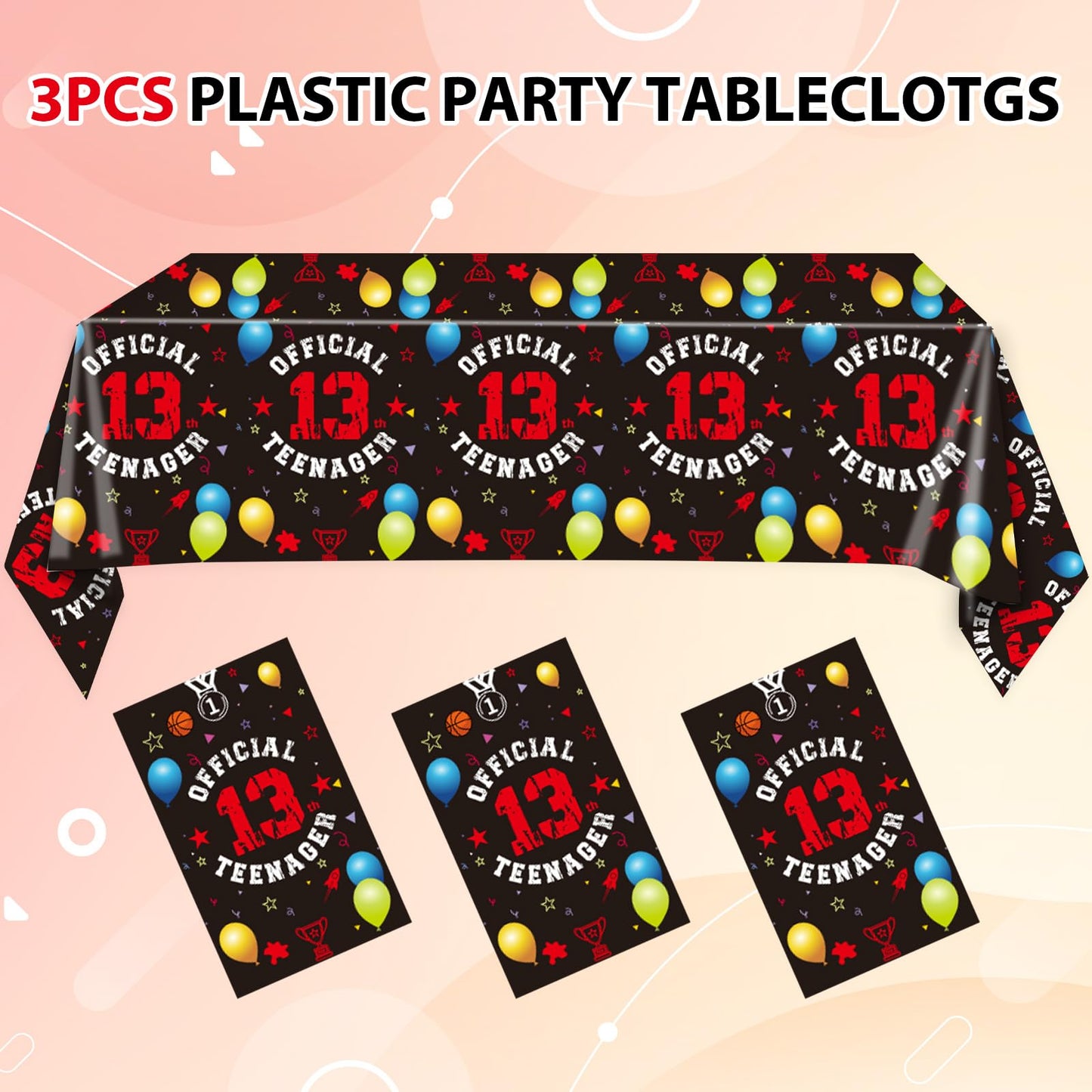 Xiliconie 13th Birthday Decorations for Boys Red Black Official Teenager 13th Party Plastic Disposable Rectangular Table Cover for Boys Birthday