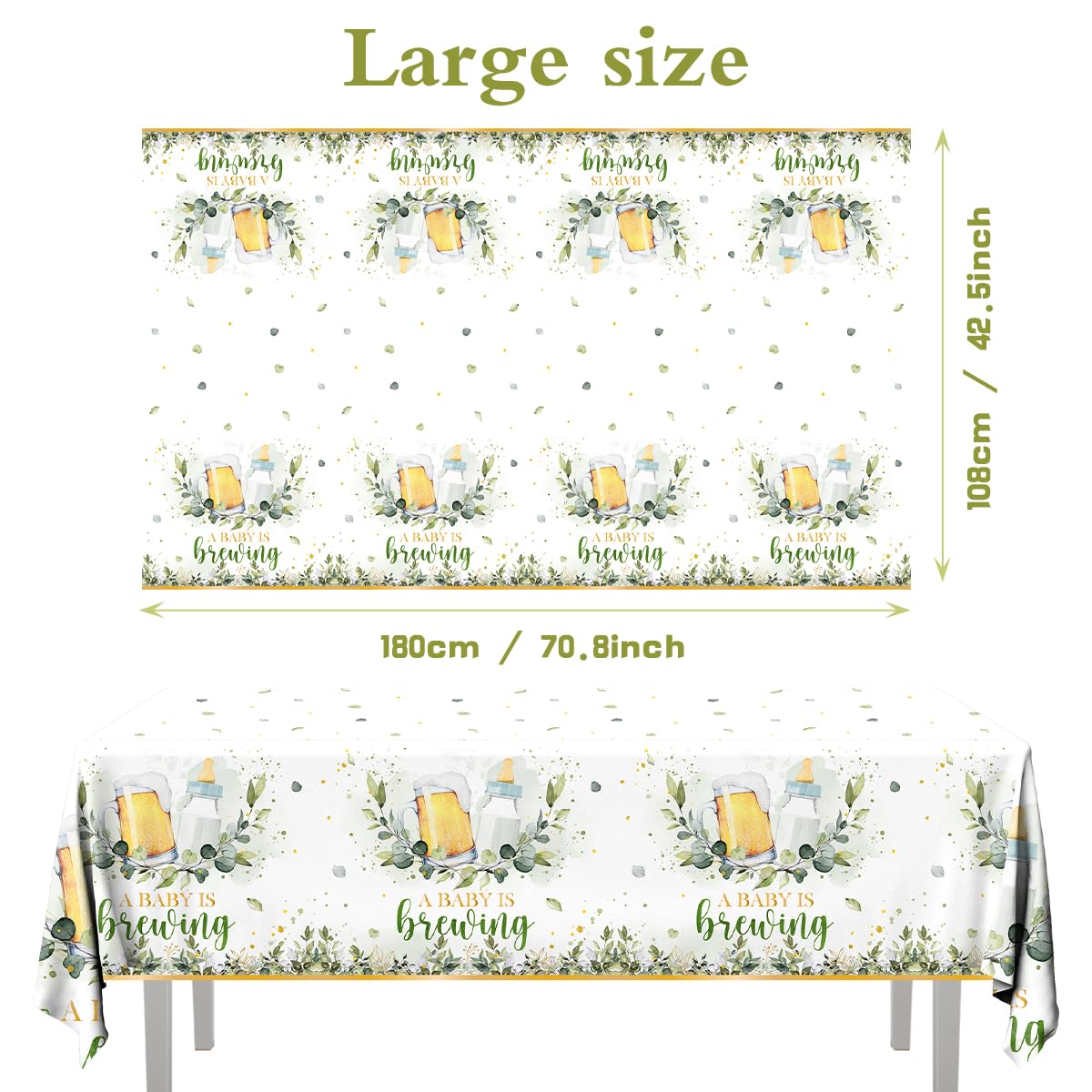 Baby Brewing Shower Decorations-3pcs A Baby is Brewing Tablecloth, Beer Feeding Bottle Baby Shower Table Covers for Boys Girls Baby Shower Party