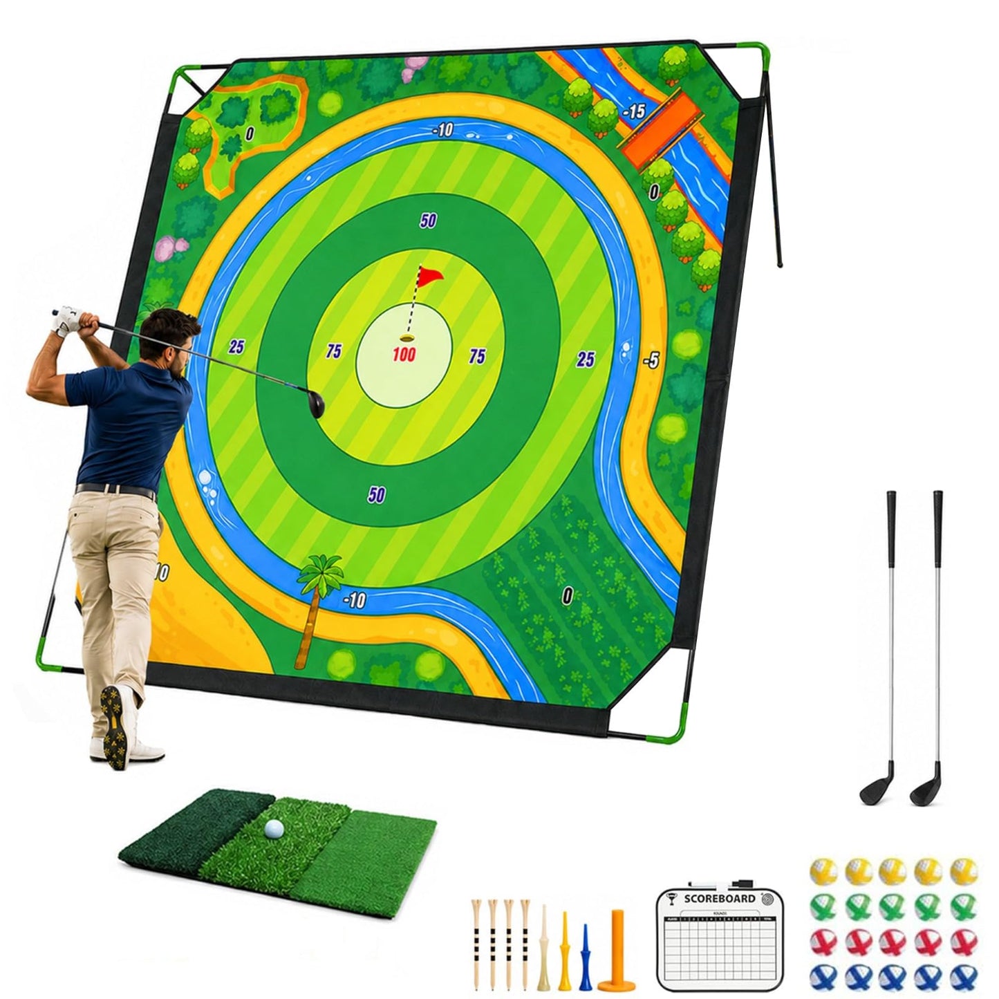 ORATA Battle Golf XL Chipping Game Set, Indoor Outdoor Backyard Golf Game with Sticky Balls, Hitting Mat & Score Target, Gift for Adults Kids