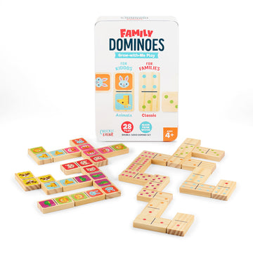 Chuckle & Roar Wooden Double-Sided Domino Set - 28 Piece, Metal Storage Tin, Ages 4 & Up - Animal Matching Board Games for Family Play - Classic Games