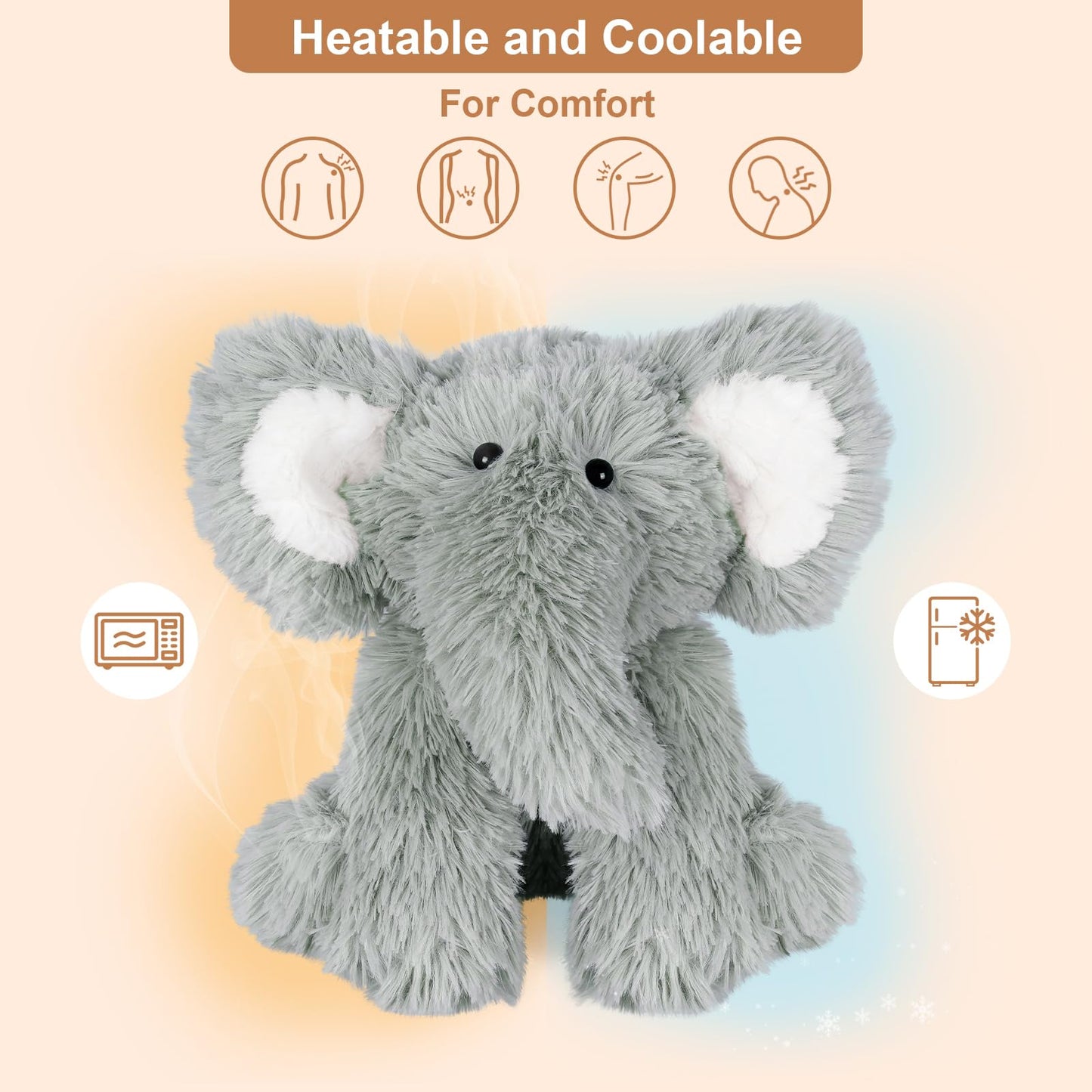 SuzziPals Warming Elephant Stuffed Animals, Microwavable Stuffed Animal Heating Pads for Cramps, Pain & Stress Relief, Heatable & Coolable Stuffed