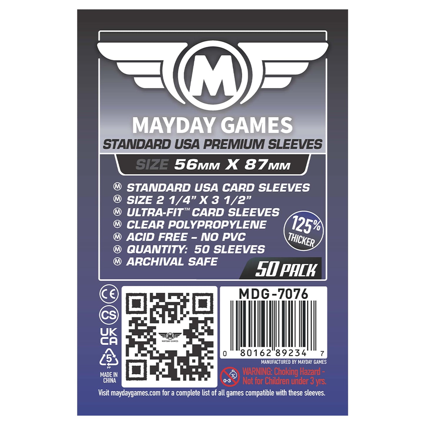 Mayday Games Premium Card Sleeves USA Standard 56x87mm - Clear Board Game and K-Pop Photocard Sleeves, 90 Micron Protector, 50 Pack - MDG-7076