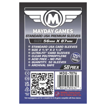 Mayday Games Premium Card Sleeves USA Standard 56x87mm - Clear Board Game and K-Pop Photocard Sleeves, 90 Micron Protector, 50 Pack - MDG-7076