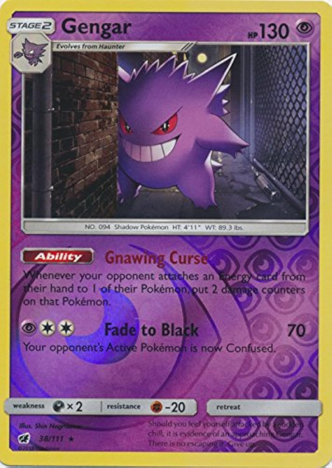 Pokemon - Gengar - 38/111 - Holo Rare - Reverse Holo - Sun & Moon: Crimson Invasion