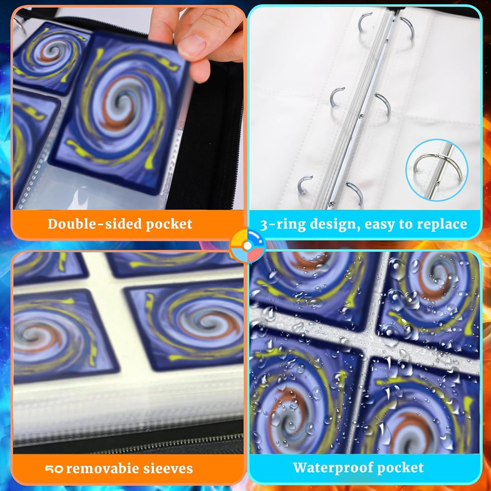 Card Binder For Trading Games, 9-Pockets 50 Sleeves Fits 900 Cards Holder (900)