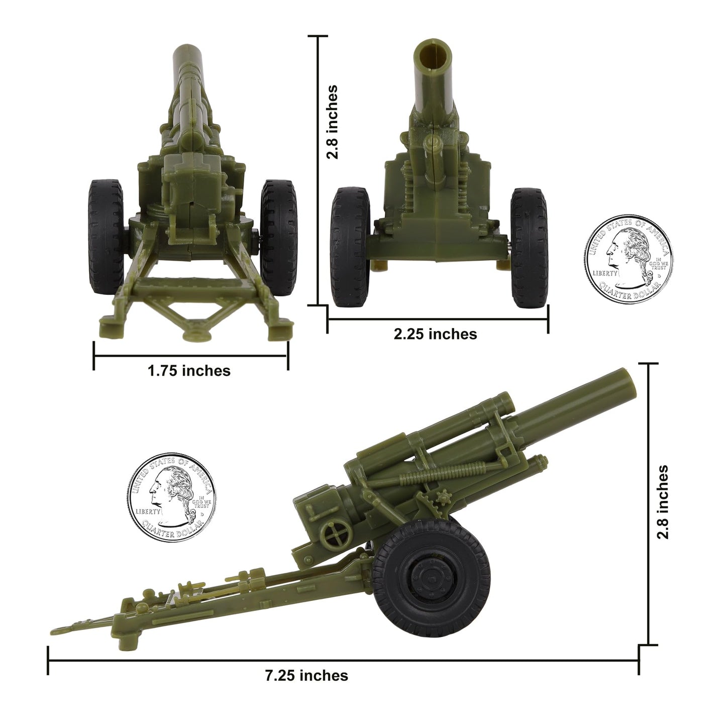 BMC CTS WW2 US Howitzer Artillery & Crew 12pc OD Green Plastic Army Men Playset