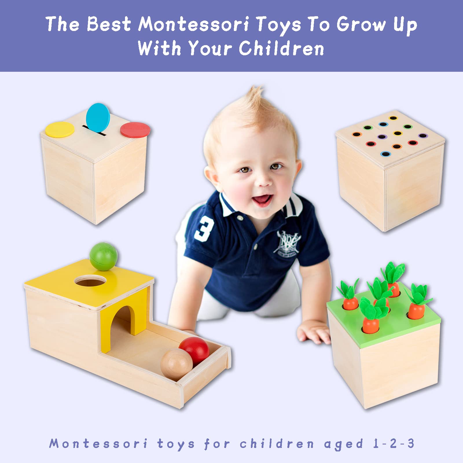 Adena Montessori 4 in 1 Wooden Play Kit for Babies 6-12 Months