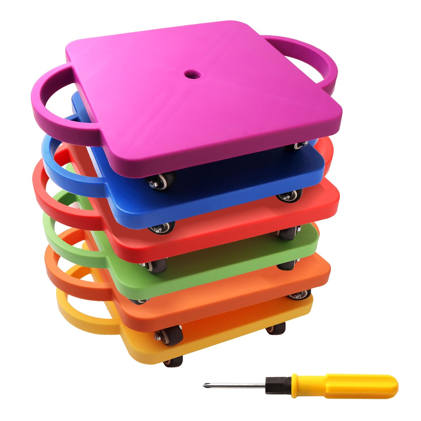 GSE Gym Floor Scooter Board with Handles for Kids Indoor Play, 6-Pack