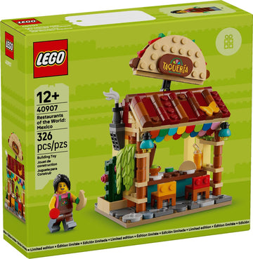 LEGO Restaurants of the World Mexico - 327-Piece Taco Shop Taqueria Building Set, Minifigure & Cactus, Collectible Food Display Model Gift - 40907