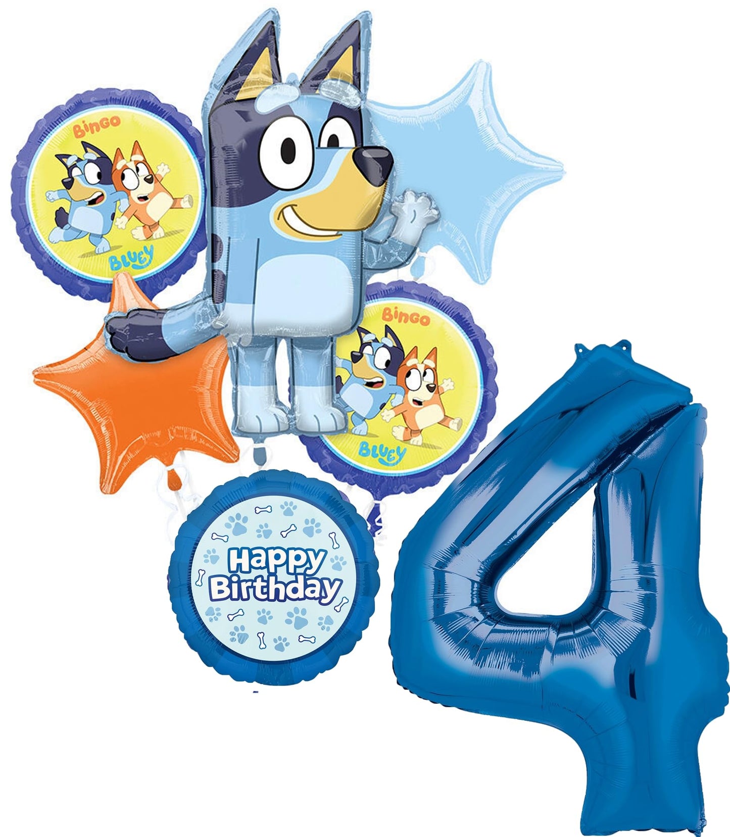 Anagram Bluey 4th Birthday Party Supplies Foil Balloon Bouquet Decorations