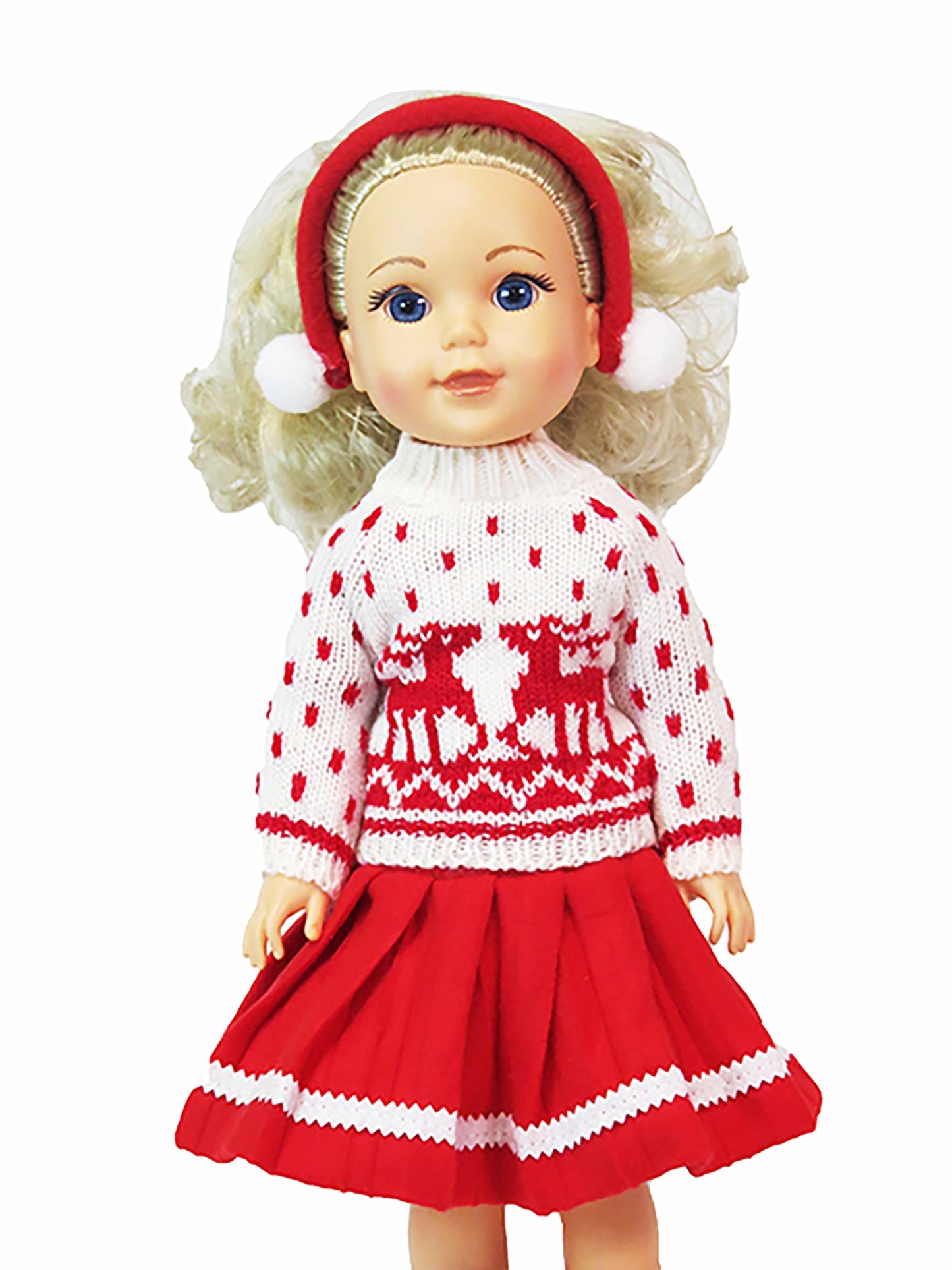 Red Reindeer Skirt Outfit 3pc for 14-Inch Dolls | Premium Quality & Trendy Design | Dolls Clothes