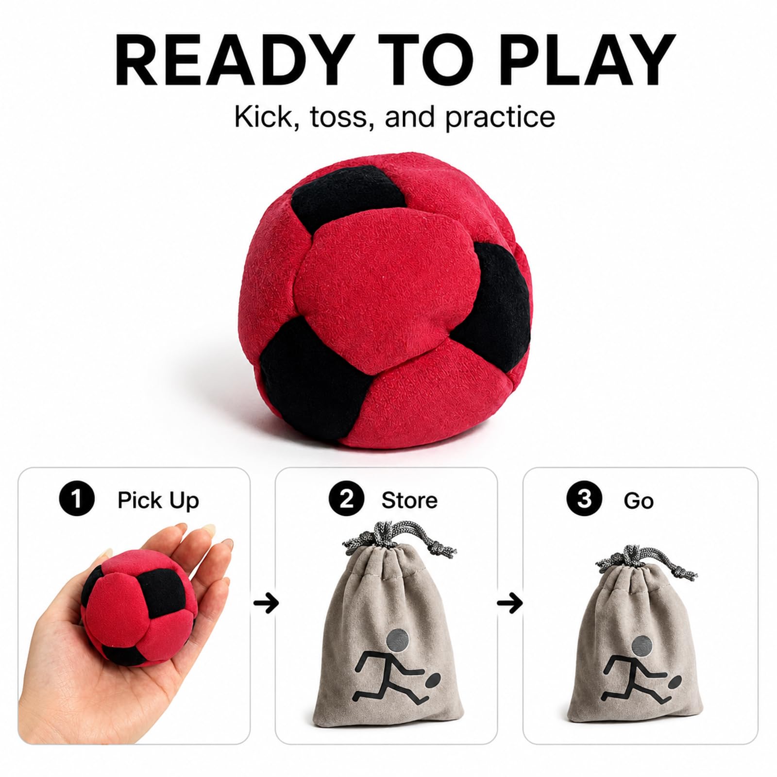 Heiluxe 3 Pack Soccer Footbag Premium Manufactured Sand Filled Kick Sack Soft Plush Fabric Dirtbag Durable for Beginners Indoor Outdoor Casual Party