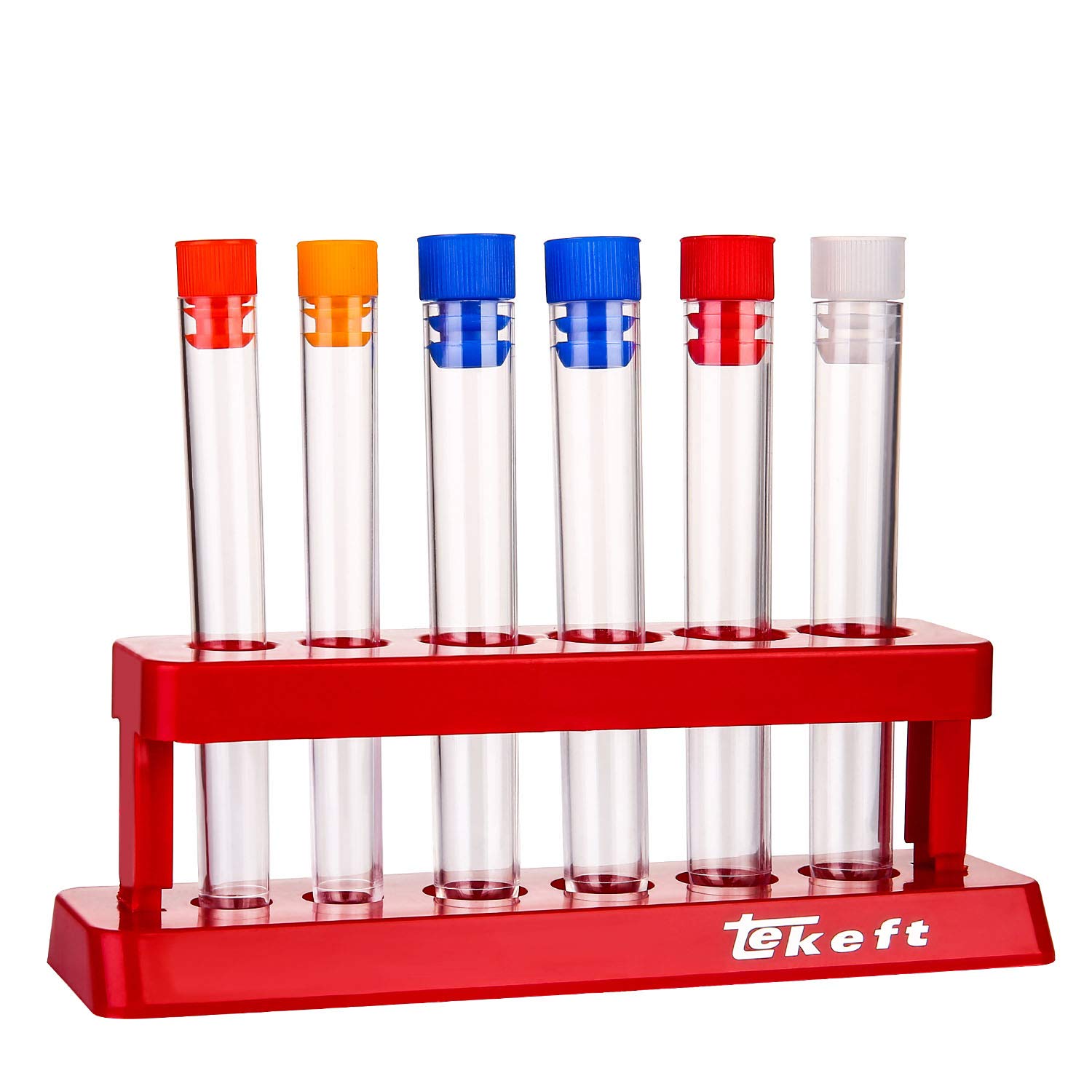 TEKEFT Set of 6 Assorted Color Plastic Test Tube Set with Caps and Rack Scientific Experiment(1 Set)