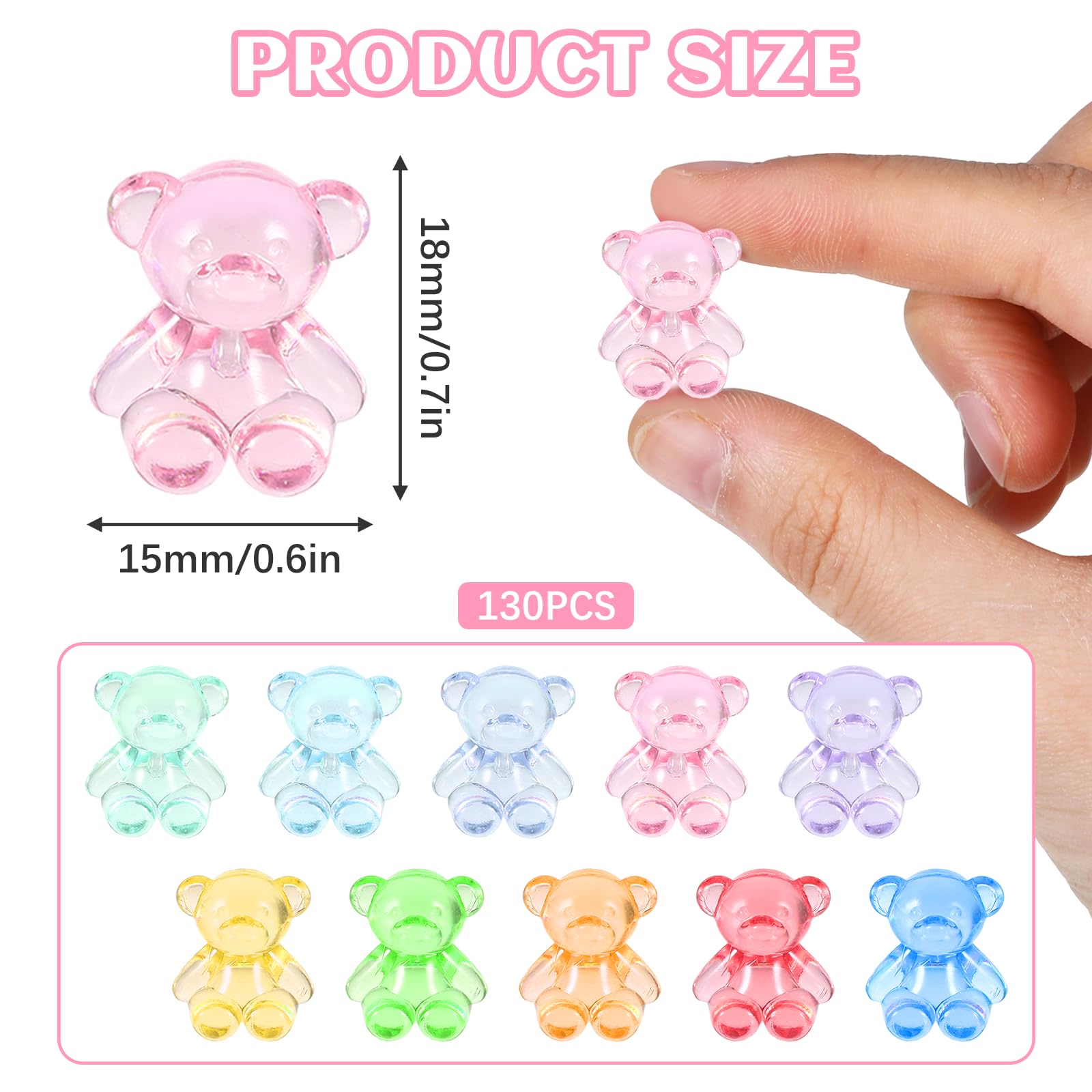 Jaarssho 130PCS Resin Charms Mini Resin Animals Bulk, Bears for Counting & Miniature Figurines, Gummy Bear Charms Mini Teddy Acrylic Animals