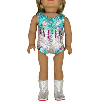 Luxurious Hand-Beaded Sequin Outfit with Silver Boots for 18 Inches American Doll (Large for 18" American Doll)