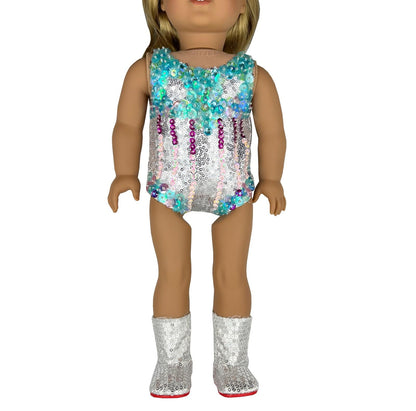 Luxurious Hand-Beaded Sequin Outfit with Silver Boots for 18 Inches American Doll (Large for 18" American Doll)