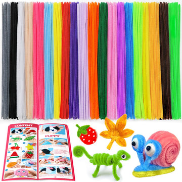 Tiehuoxia 200pcs Multicolor Pipe Cleaners, 20 Colors Chenille Stems for DIY Crafts & Art Projects, Includes Beginner's Manual (12inch x 6mm)