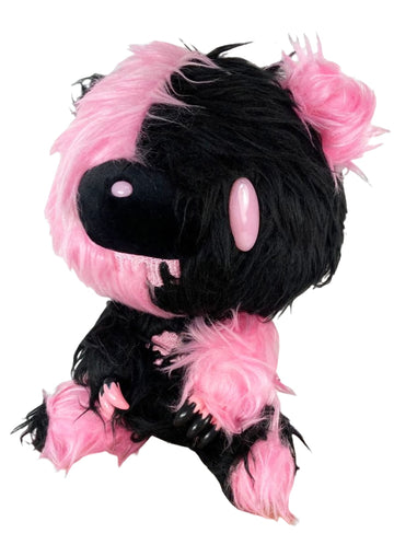 Gloomy Bear - Black Pink Gloomy Bear Sitting Pose Long Hair Fur Plush 7" H