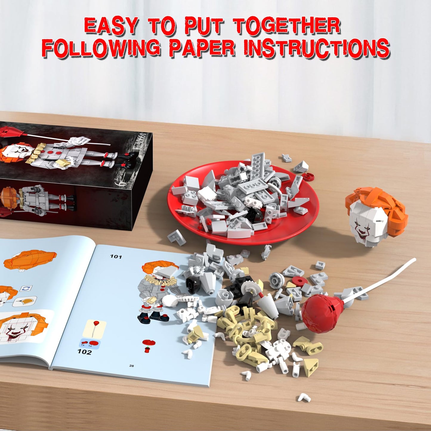 aphpaio Pennywise Clown Building Set, Horror IT Movie Merchandise Figure Building Kit, Creative Halloween Collectible Birthday Gift for Kids Teens