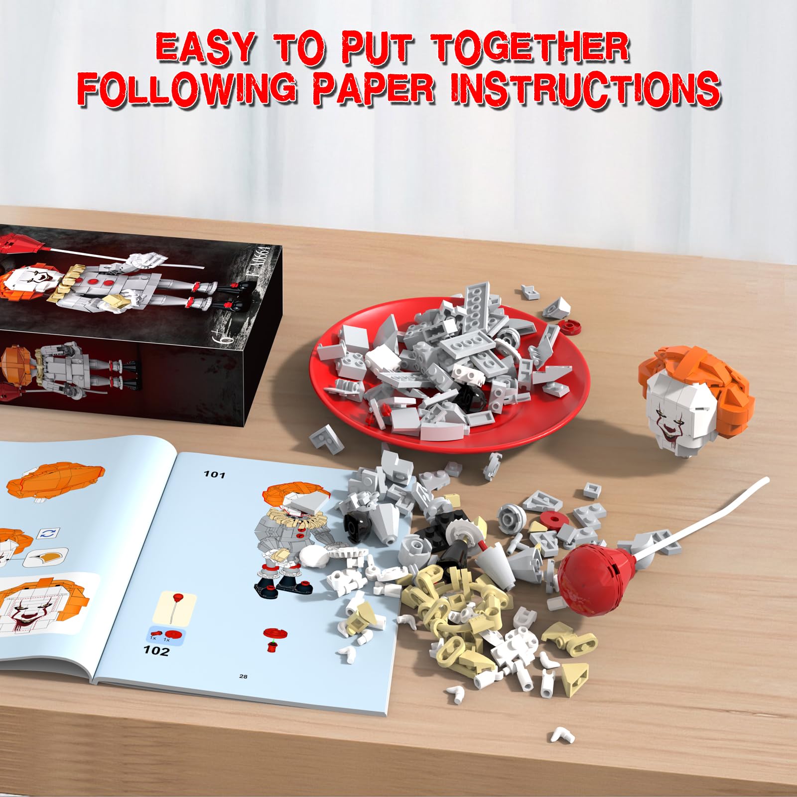 aphpaio Pennywise Clown Building Set, Horror IT Movie Merchandise Figure Building Kit, Creative Halloween Collectible Birthday Gift for Kids Teens