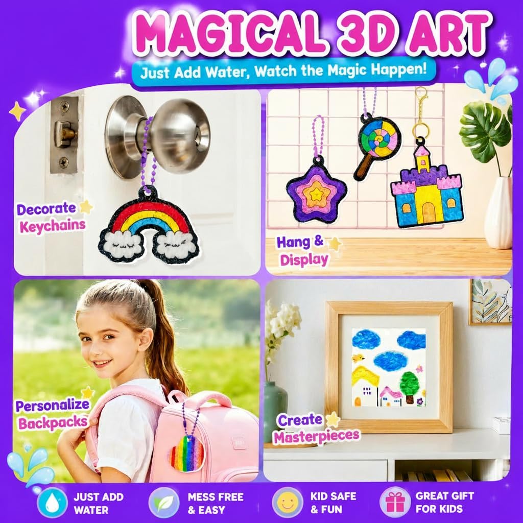 AGENTLAN Magic Puffs 3D Art Kit, Unicorn & Princess Craft kit for Kids 3-8