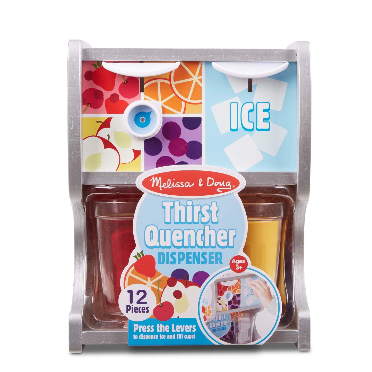 Melissa & Doug Thirst Quencher Wooden Drink Dispenser with Juice Inserts, Ice Cubes & Play Kitchen Accessories, Preschool Learning Toys for Girls &