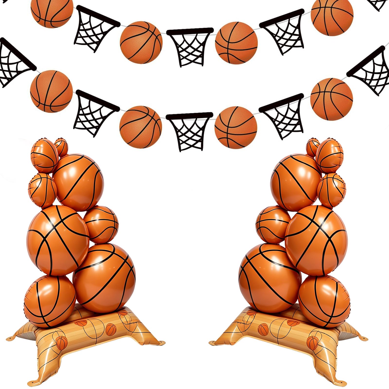 Big Basketball Foil Balloons Self Standing 3.5 ft with Field Base for Birthday Themed Decoration for Party Senior Nights Sports Supplies Decor