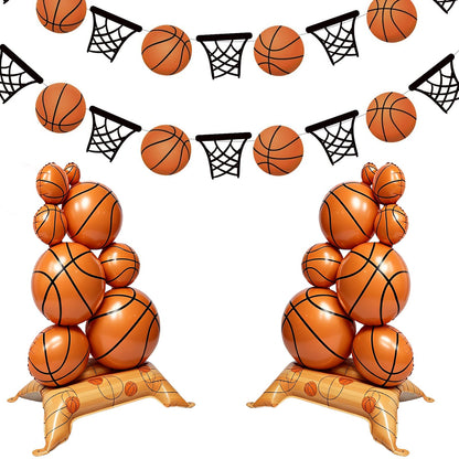 Big Basketball Foil Balloons Self Standing 3.5 ft with Field Base for Birthday Themed Decoration for Party Senior Nights Sports Supplies Decor