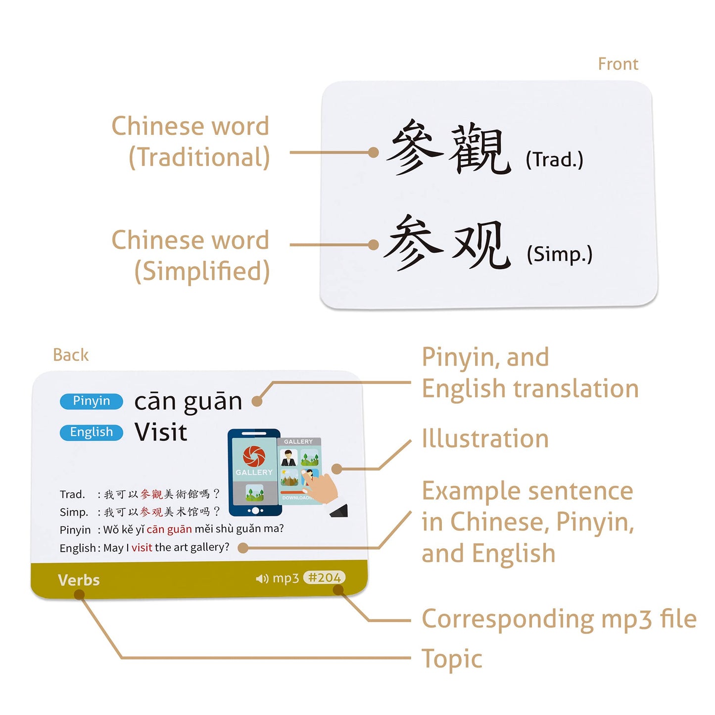 CARDDIA | Chinese Mandarin Vocabulary Flashcards for Beginners | Traditional and Simplified Chinese | Example Sentences and Audio MP3