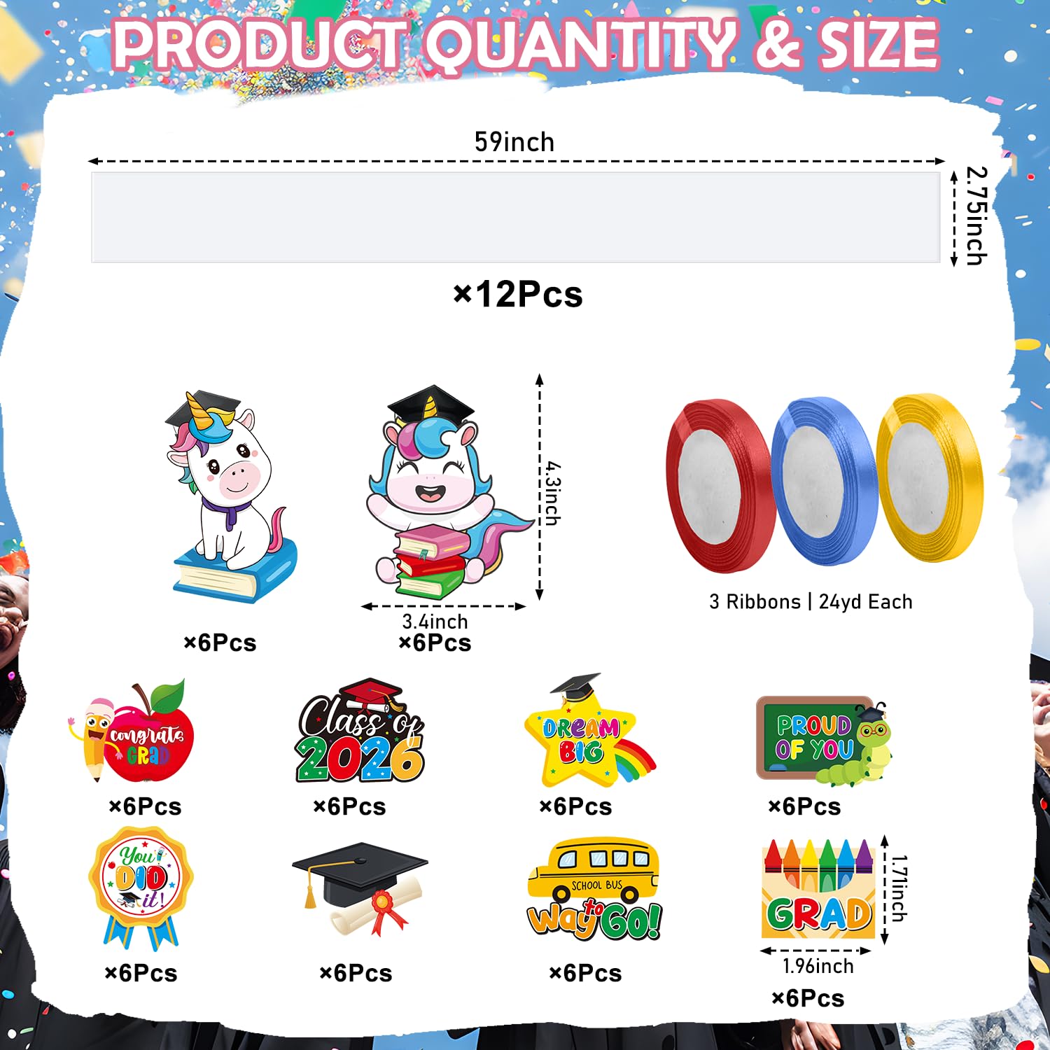 Silkovahamd Kindergarten Graduation Leis 2026 - Candy Lei Making Kit, 12 Candy Poly Tubing Clear 60 Paper Cards 3 Ribbon Rolls, Class of 2026