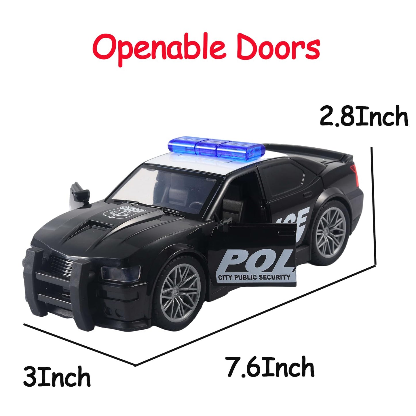 UXRPTU Police Car Toys for Boys 3 4 5 6 7 with Sirnes Sound and Light 1:20 Plastic Openable Door Friction Powered Car Toy for Kids Toddlers Boys Gifts