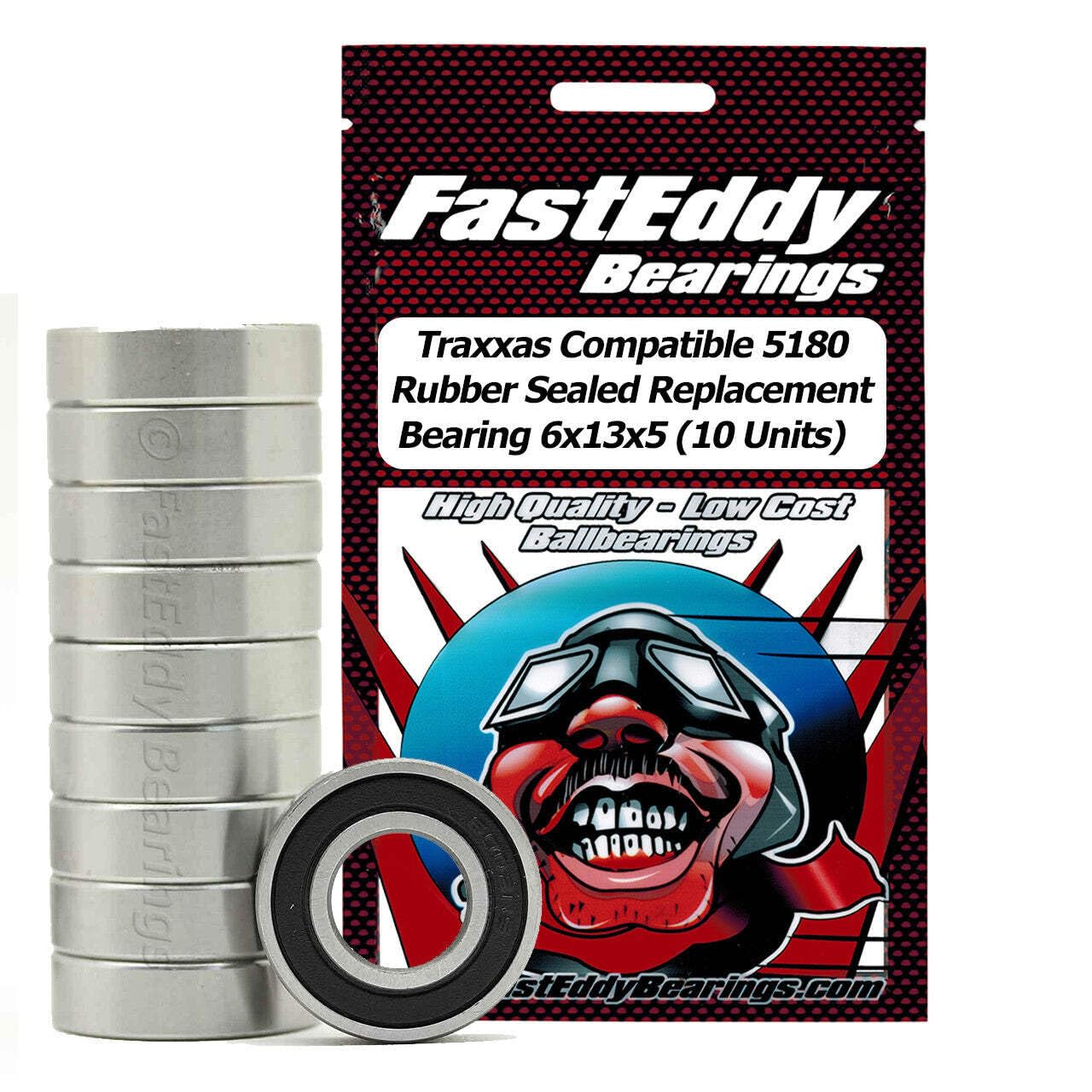 FastEddy Bearings Compatible with Traxxas 5180 Rubber Sealed Replacement Bearing 6x13x5 (10 Units)