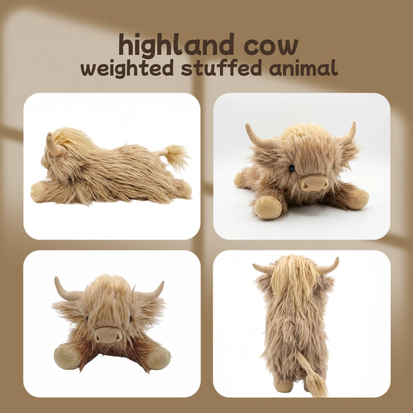 Wuehuds 2.9 Lbs Weighted Highland Cow Stuffed Animal, 16×10×8 Inch Plush Toy Pillow, Cute Weighted Plush for Kids & Adults, Ideal Gift for Christmas