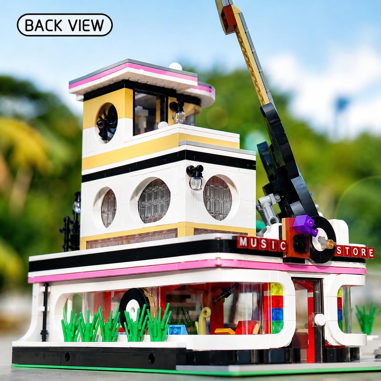 General Jim's Music Store & Car Wash Street View Modular City Building Block Set, 2,168 Pieces with Light Kit Toys & Bricks | GJ MSCW