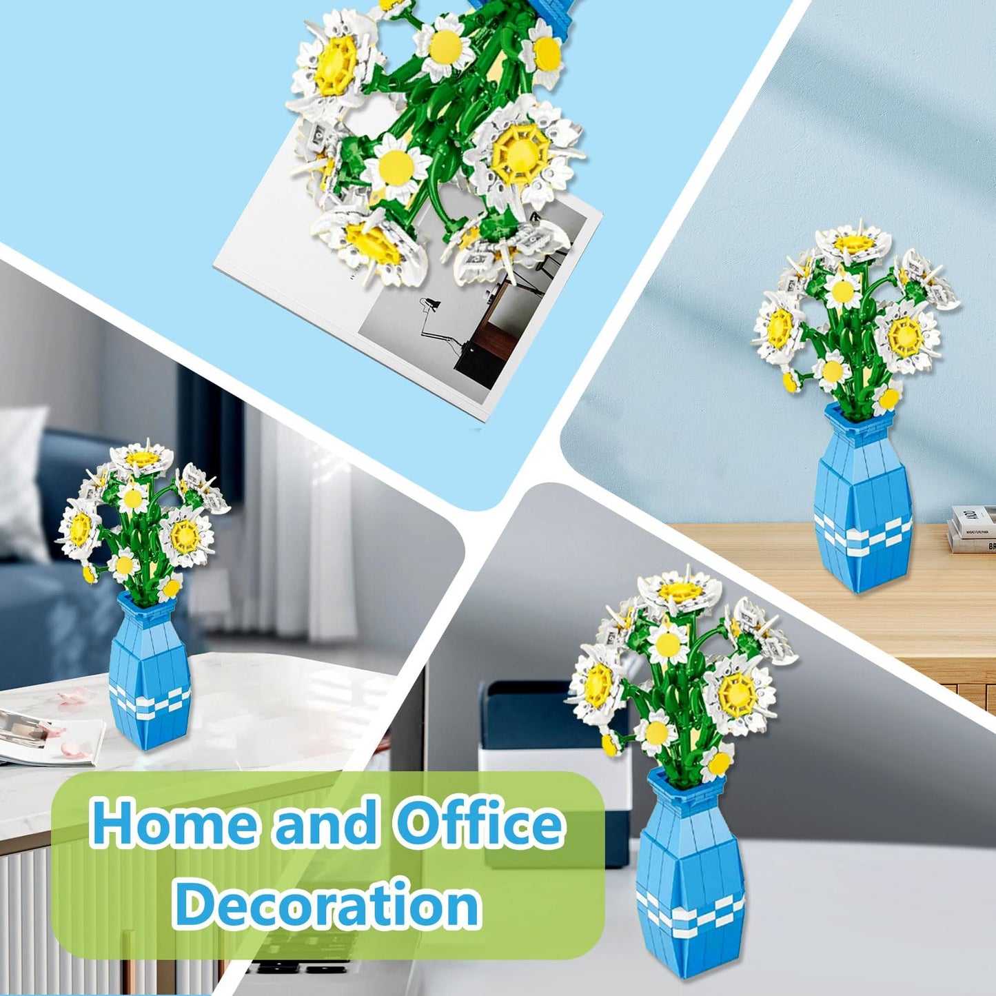 Daisy Building Set with Vase Compatible with Lego, 541PCS Flower Bouquet Building Sets for Adults, Artificial Flowers for Home Decor, Christmas