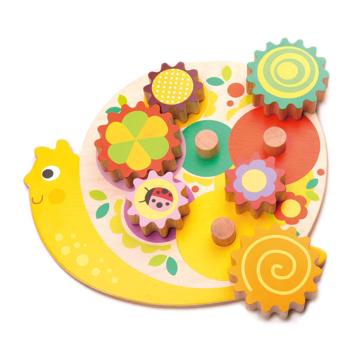 Tender Leaf Toys - Snail Whirls - 6 Removable Flowers Gears, Playset for Toddlers and Kids - Wooden Stacking, Multi-Color Flower Garden Beds