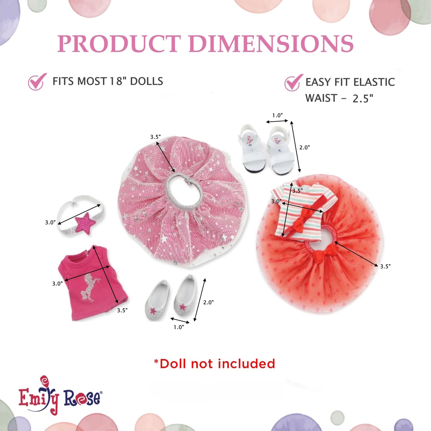 Emily Rose 14" Doll Fashion Bundle 8-PC - Pink Unicorn Tutu & Coral Outfit Sets with Shoes & Headbands | Glitter Girls and Wellie Wishers Compatible |