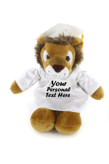 Plushland Graduation Lion Plush Stuffed Animal Toys 12 Inches Present Gifts for Graduation Day, Personalized Text, Name or Your School Logo on Gown