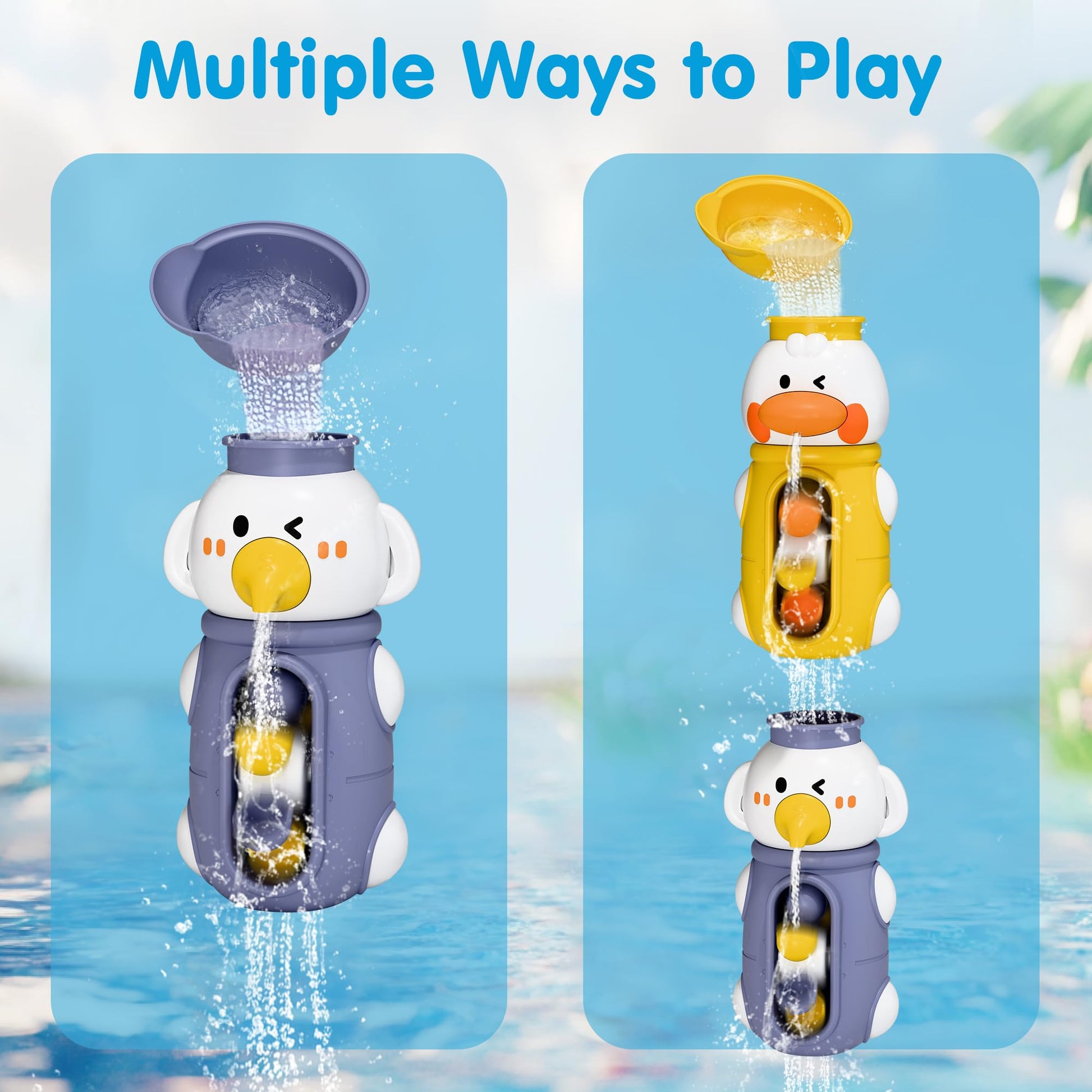 iPlay, iLearn Baby Bath Toys, Toddler Waterfall Bathtub Toy W/ Suction Cup, Kids Water Spinner for Tub Pool, Infant Duck Elephant Shower Bathtime