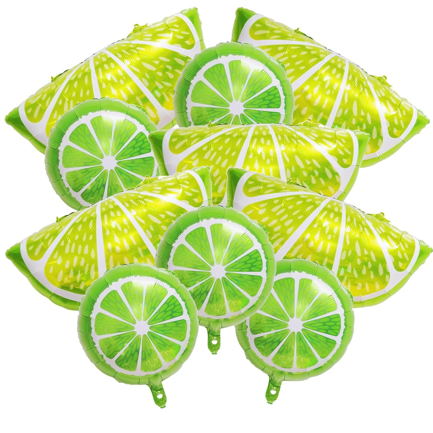 10 Pieces 2 Sizes Lime Slice Balloons Set - 5 Large 27 Inches and 5 Medium 18 Inches Green Citrus Lemon Fruit Shaped Mylar Balloons for Tropical Fruit