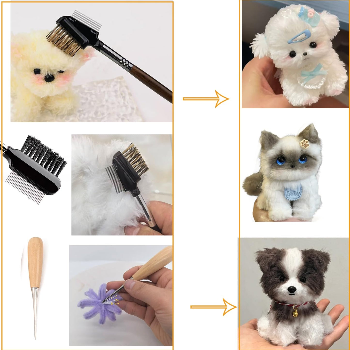FOWUIKOH Pipe Cleaners Craft Tools Kits DIY Hand Tools Pipe Cleaner Flower kit Tools for Beginner Scissors, rulers, Pliers, Brushes (13 Tools Set)