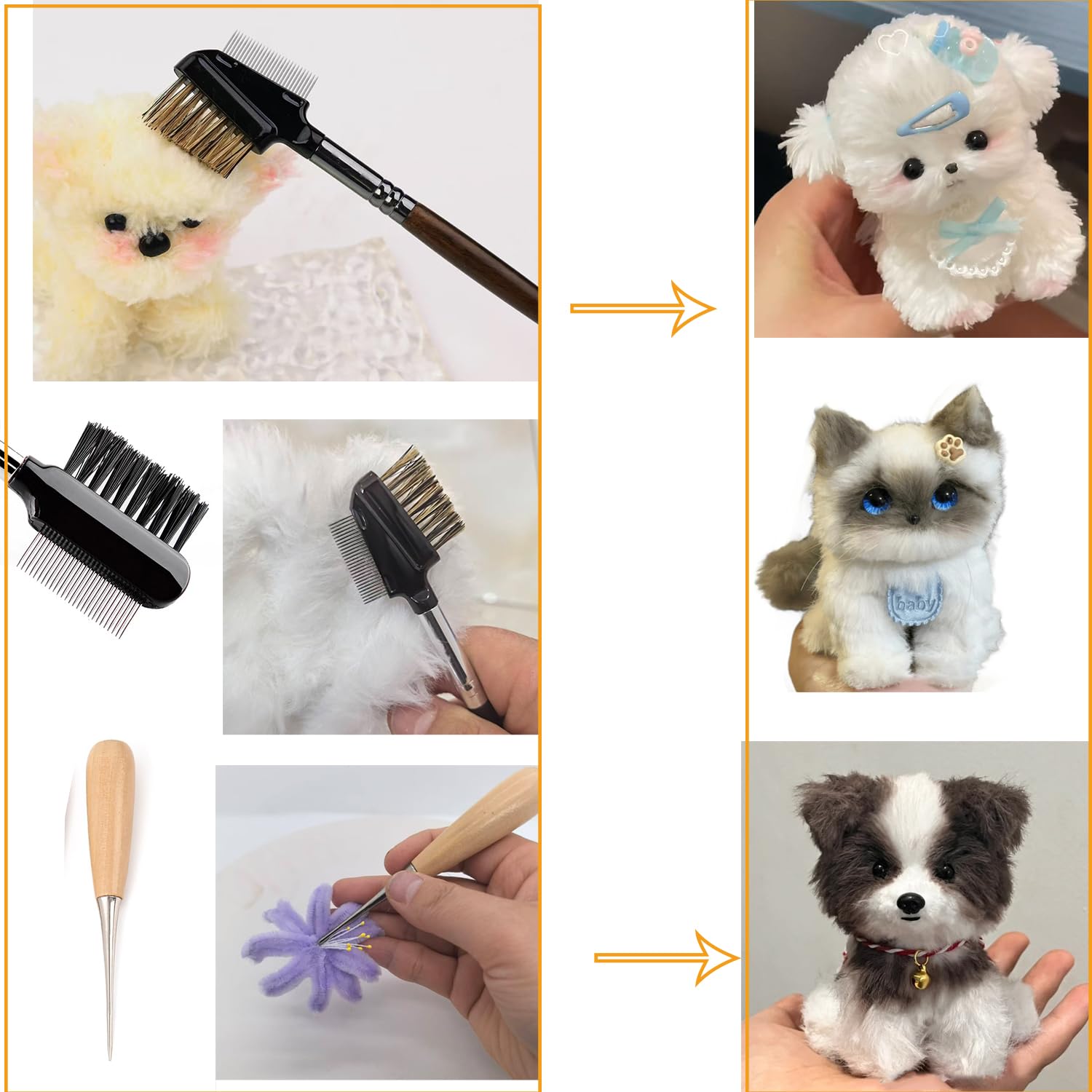 FOWUIKOH Pipe Cleaners Craft Tools Kits DIY Hand Tools Pipe Cleaner Flower kit Tools for Beginner Scissors, rulers, Pliers, Brushes (13 Tools Set)
