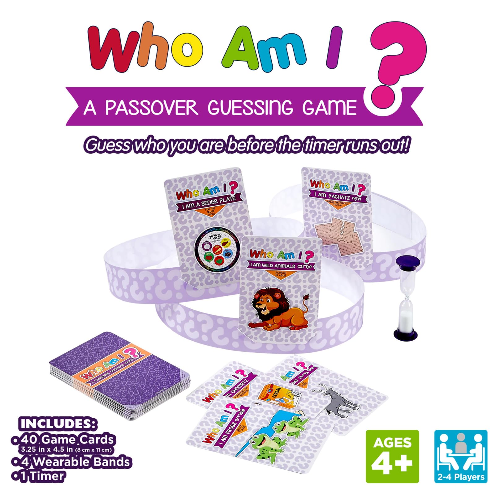 Rite Lite Passover Game Gift Who Am I Head’s Up Jewish Pesach Seder Gifts for Kids Holiday Party Favors Fun Guessing Game Wear Card Above Head