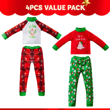 JOYIN 4 Pcs Christmas Elf Accessories - Xmas Clothing Ugly Sweaters for Dolls, Santa and Snowman Classic Style Green and Red Sweaters for Holiday