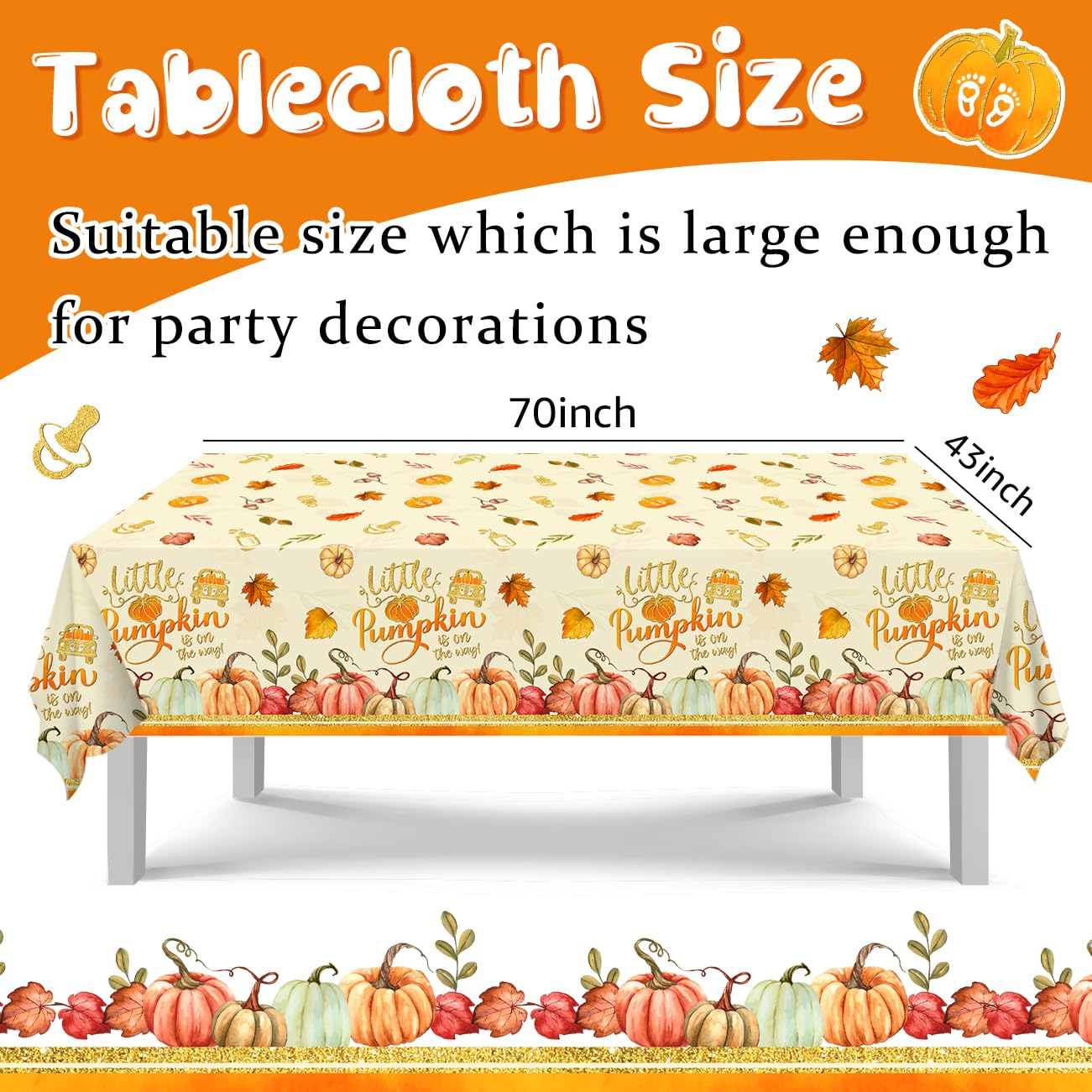 Little Pumpkin Baby Shower Decorations 3Pcs Little Pumpkin is On The Way Tablecloths Fall Theme Disposable Plastic Rectangle Table Covers for Autumn